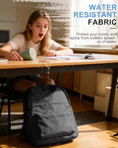 VGCUB Schulrucksack Teenager Mädchen Schultasche Wasserdichter Leichter Rucksack Damen für Die Schule Teenager Mädchen Jungen School Bag Womens Backpack Casual Daypacks Aesthetic Schwarz 4