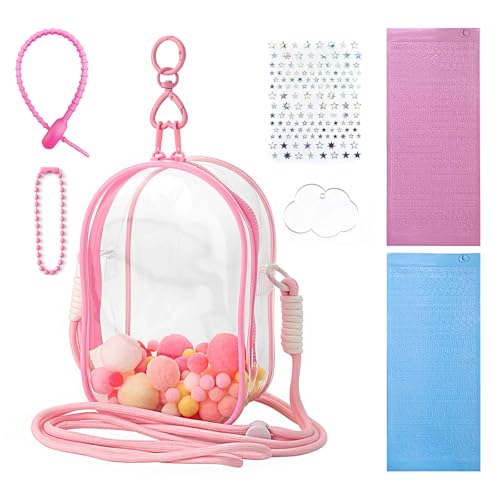 Image of Clear Doll Case with Keychain and Adjustable Strap, Waterproof Crossbody Bag for Blind Box Collectibles - Dustproof PVC Display Cover (pink, 6.9inch /17.5cm)