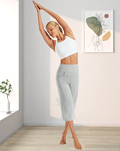 Image of Promover 14 inch /21 inch /23 inch /25 inch Inseam Capri Pants for Women Wide Leg Yoga Cropped Pants with Pockets Loose Casual Summer Pant