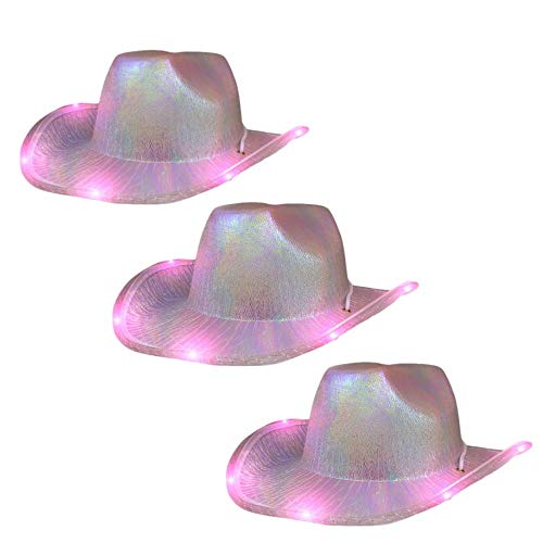 blinkee Pack of 3 Light Up Glorious Luminous Sheen Metallic Cowboy Space Cowgirl Hat Pink LED