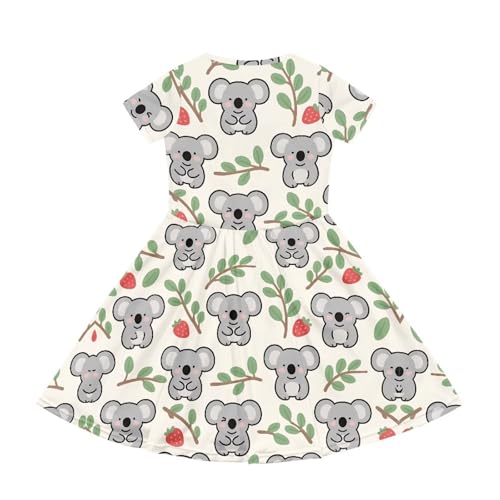 Image of Girls Dress with Pockets Basic Short Sleeve High Waist Swing Skater Dress School Party Dress for Kids