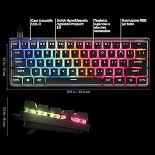 SteelSeries Apex Pro Mini Gen 3 con Switch HyperMagnetic OmniPoint 3.0 - Attuazione regolabile - Rapid Trigger - Preset di gioco - Protection Mode - Rapid Tap/SOCD - RGB -Copritasti in PBT - US QWERTY