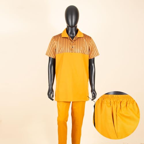 African Clothes for Men Suits Short Sleeve Shirt Pants 2 Piece Set Bazin Riche Formal Attire4