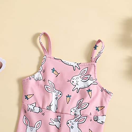 Ritatte Easter Outfits For Toddler Girls Bell Bottom One Piece Romper Baby Cute Bunny Floral Print Strap Onesies Jumpsuit(Orchid Pink, 3-4T(120)) #TOP3