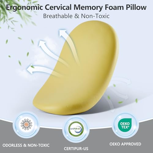 Safotad Side Sleeper Cervical Neck Pillow for Neck Pain Relief, Double Layer Soft & Firm Ergonomic Pillow for Neck Support, Cooling Memory Foam Contour Orthopedic Bed Pillows for Sleeping — view 6