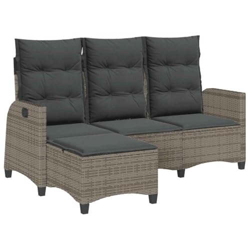 vidaXL Gartensofa mit Liegefunktion Kissen L-Form Grau Poly Rattan,...