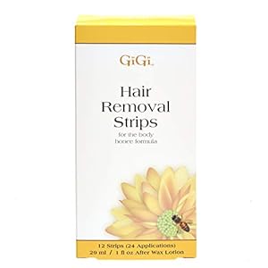 GiGi Hair Removal Wax Strips for Body – Pre-Waxed with GiGi All-Purpose Honee Formula, Waxing Kit For Women, 12 Strips + After Wax Lotion