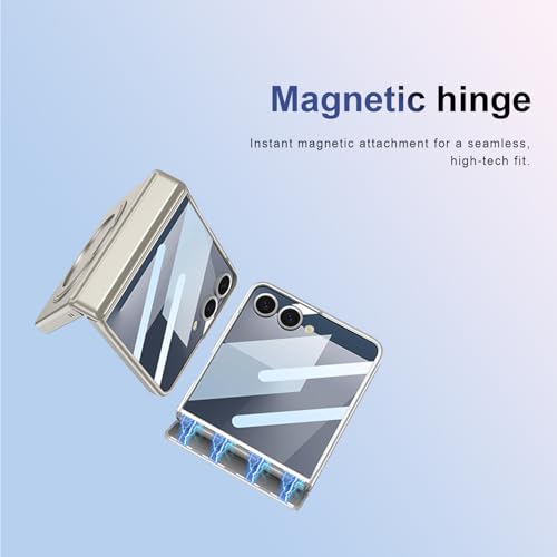 Image of for Samsung Galaxy Z Flip 7 Case with 360 Bracket Ring Holder Magnetic Hinge Protection & Built-in Front Screen Protector, Slim Texture Shockproof Case.(Sliver)