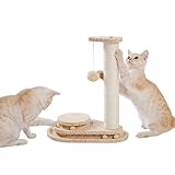 Amazon Brand - Umi Katzenkratzbaum Kleine Exquisite Holz-Kratzbaum-Sisal-Kratzer mit baumelndem Ball Interaktives Spielzeug Beige 45cm