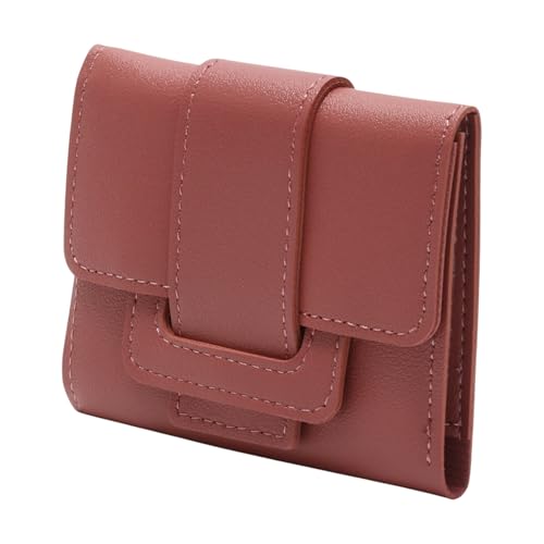 1Pcs Simple Wallet 3-Fold Solid Drawstring Card Case PU Leather Deep Pink 11x9cm2