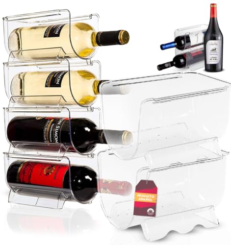 Botellero Apilable Plastico. Organizador Botellas Frigorifico Transparente - Botellero Vino Nevera - Botellero Encimera - Almacenamiento Botellas - Porta Botellas Apilable - Soporte para Botellas (2)