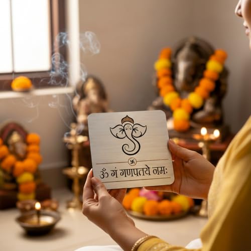 Image of GANESHA GANPATI MANTRA Sign, 8x8 Inch, Durable Steel, Self-Adhesive