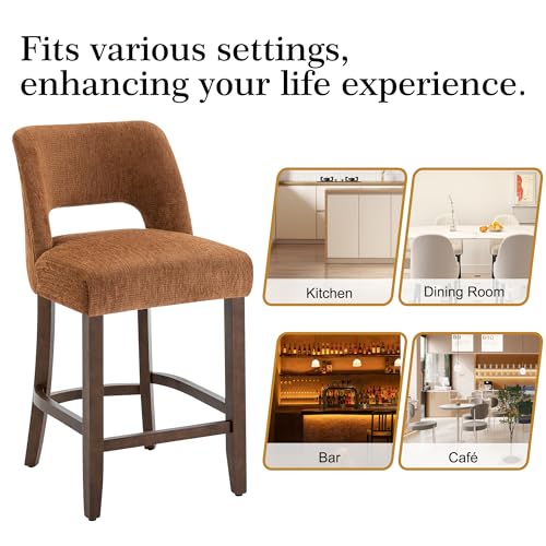 Image of VKNOW Bar Stools Set of 4, 26 inch Upholstered Counter Height Bar Stools,Modern Counter Stools with Wood Legs for Kitchen Island Dining Room Bar,Orange