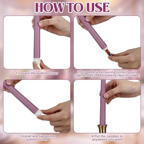 Image of Macarrie 24 Packs Flameless Taper Candles Battery LED 11 inch,Morandi Purple