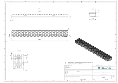 Miniatura 9 de Vodaland Easy 2 - Canaleta De Desagüe De 5 Metros Con Rejilla De Plástico Negro Sistema De Drenaje Para Jardines, Aguas Pluviales Y Terrazas Resistente, Fácil De Instalar Kit Completo Drenaje