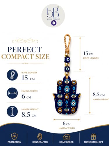 Image of Evil Eye Hamsa Hand Hanging for Home Decor, Nazar Battu Protection Wall Hanging, Hamsa Hand Ornament with Evil Eye Beads, Entrance Door Decor, Housewarming Gift, Office Decoration