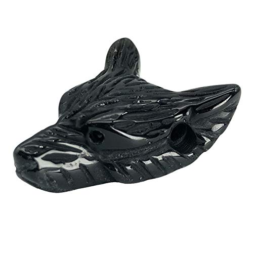 Fekuar Handcarved Black Obsidian Wolf Head Statue, Healing Crystal Animal