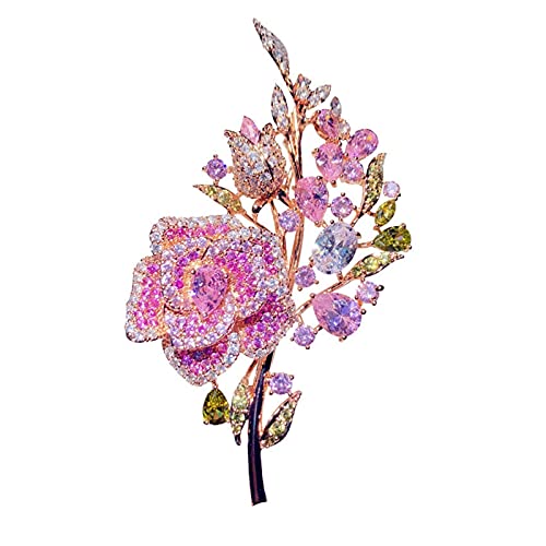 Broches pour femmes fleur rose strass zircone le cadeau de luxe idéal