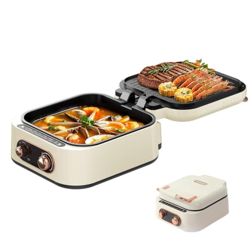 AORAN 7-in-1 Electric Griddle with Non-Stick Coating, Smokeless Grill for Frying, Baking, Boiling, Hot Pot, Steaming, Dual Zone Temperature Control, Foldable for Storage
