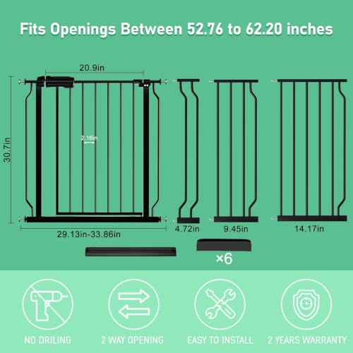 Image of ALLAIBB Extra Wide Pressure Mounted Baby Gate Walk Through Child Kids Safety Toddler Tension Black Long Large Pet Dog Gates with Extension for doorways Kitchen (52.76-62.2 inch /134-158cm, Black)