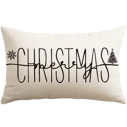 JOTOM 1 Stück Weihnachten Kissenbezug, Merry Christmas...