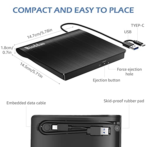 Image of Disk Duplicator External DVD Drive USB 3.0 Type C Portable CD DVD + /-RW Optical Drive Player DVD /CD ROM Burner Reader Writer Compatible with Laptop Desktop PC Windows Linux OS Apple Mac MacBook