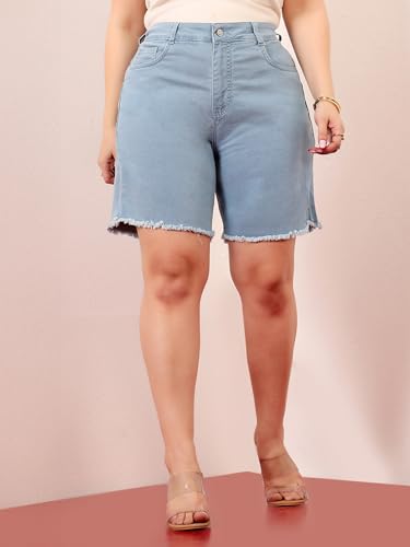 Image of Miss Chase A+ Women's Regular High Rise Above Knee Stretchable Denim Shorts & Skirts