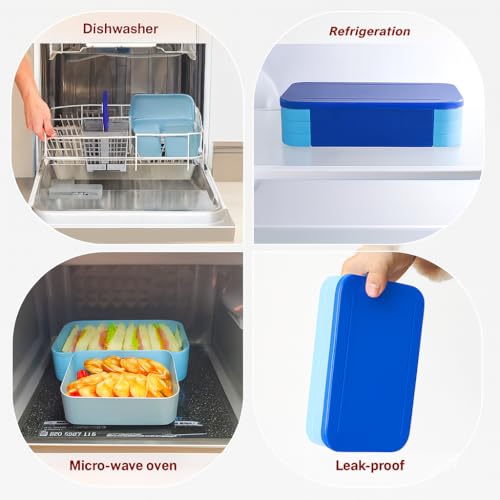 Image of YELONA Lunch Box + Tumbler Combo for Office & School | BPA Free Leakproof Bento Lunch Box with Compartments | 350ml Stainless Steel Insulated Coffee Mug - Navy Blue