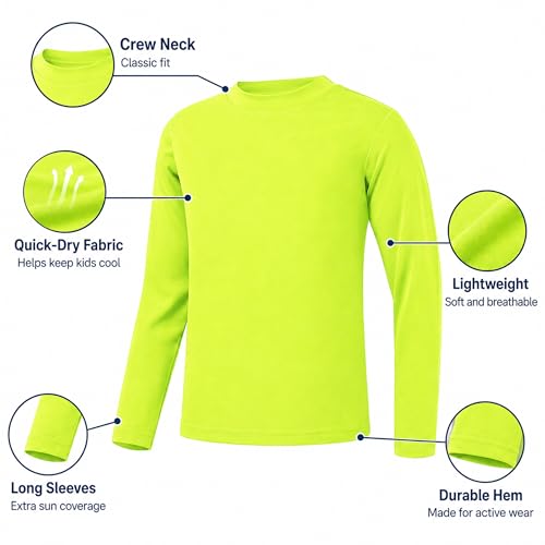QBK 3T to Youth Neon Shirt Kids UPF 50+ Dry Fit Athletic Long Sleeve T Shirts for Boys and Girls-Moisture Wicking Rash Guard (Yellow 3T) by QBK - Used condition - Image 3