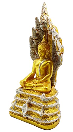 Buddho Buddha Pang Nak Prok 8" H. Buddha Statue In The Posture Of Naga Poly Resin Thai Buddha Statue For Home Decor Buddha Gift Buddha Sculpture (Gold) #TOP6
