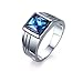 Mens Stainless Steel Blue Square CZ Cubic Zirconia Ring for Wedding Band Engagement Anniversary
