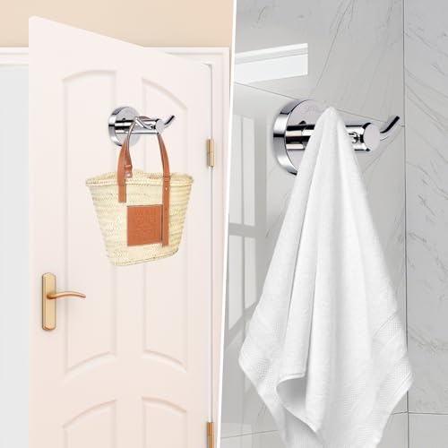 Edelstahl Handtuchhaken für Wandmontage, Badezimmerhaken zum Bohren für Handtücher, Doppeltes Handtuchhaken-Design, Kleider- und Handtuchhaken, Duschwandhaken, Küchenhaken für Bad, Küche, WC (2)