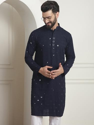 Image of SOJANYA Men Cotton Rayon Regular Fit (Since 1958 Embroidered Sequinned Only Long Kurta