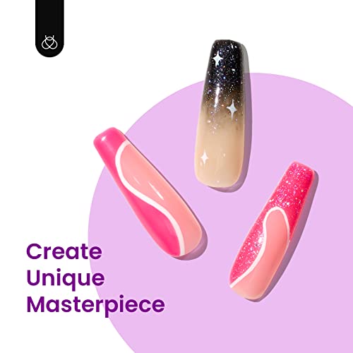 Image of Beetles Purple Gel Nail Polish, 6 Colors Glitter Hot Pink Gel Nail Polish Kit Pink Black Shimmer Soak Off Uv Gel Polish Set Dreamy Swirl Thread Effect DIY Manicure Gift for Women
