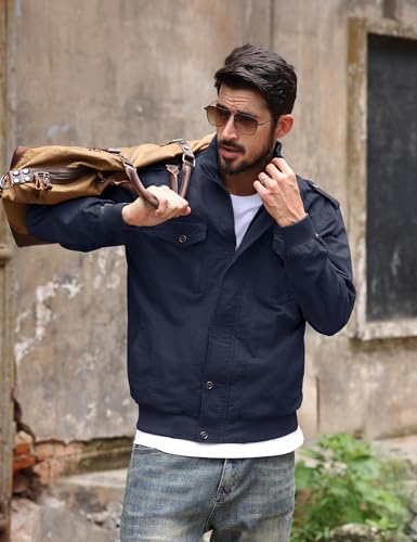 Image of TACVASEN Men's Lightweight Military Cotton Jacket Casual Windbreaker Coat | with zipper and hidden snap,stand collar,multi pockets,tactical m65 field cargo outerwear for winter & fall,utility windproof