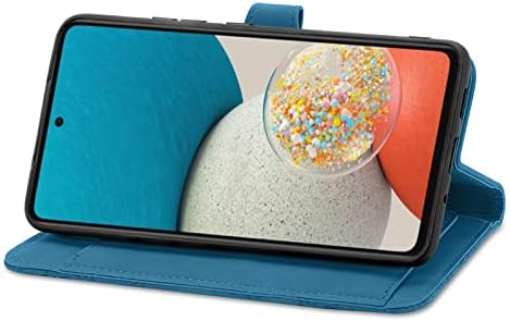 NEXCURIO Zip Wallet Case Compatible with Samsung Galaxy A53 5G Phone Case Wallet with Credit Card Holder Strap Stand Women Leather Flip Case Floral Folding Cover Shockproof - Blue
