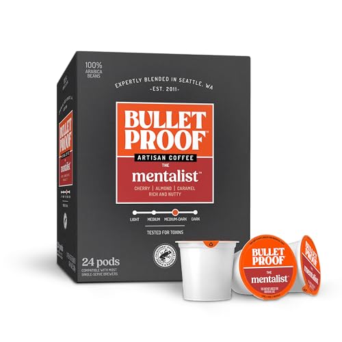 Bulletproof The Mentalist Medium-Dark Roast Single-Serve Pods, 24 Count, Clean Coffee Tested for Toxins, Packaging May Vary