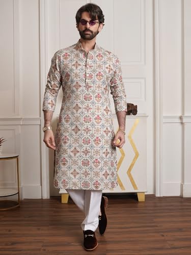 Image of SOJANYA (Since 1958 Men's Cotton Blend Ethnic Motifs Printed Only Long Kurta