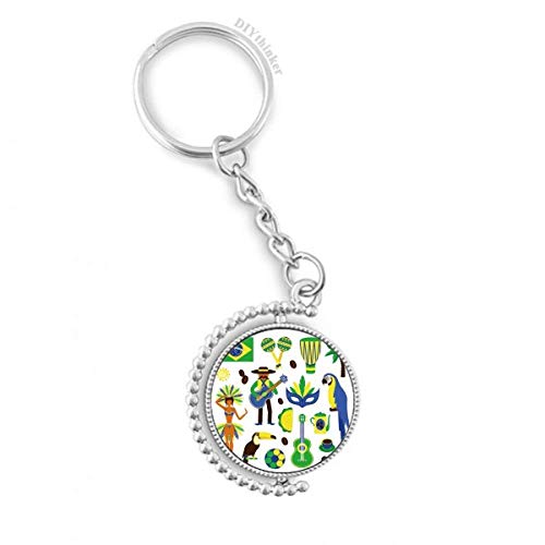 Key ring chain brésil multicolore, porte-clés rotatif perroquet et guitare