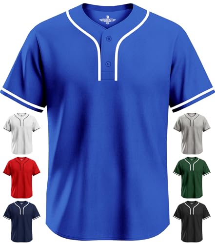 Exxact Sports Blank Baseball Jersey, Unisex Classic Two Button Softball Jersey for Men & Women, Comfortable for All-Day Wear - (Royal Blue, AM)