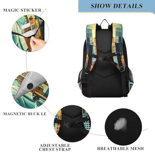 New York City Kid School Backpack for Boys Girls, Travel Backpack Large Capacity with Reflective Stripe Bookbag 17.7" H3