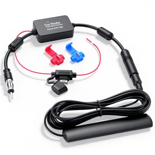 Lexrumy Antenne Voiture avec Amplificateur de Signal, Adaptateur Antenne Autoradio FM, Amplificateur Audio Voiture 12V/24V pour Poste Radio Voiture –...