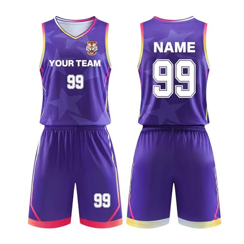 ORYG Custom Boys Girls Basketball Jerseys Personalized Adult Basketball Jersey Printed with Your Name Number Team Name Logo Purple Blue