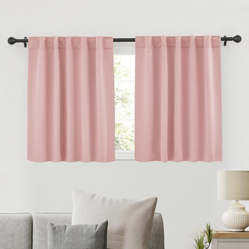 Image of RYB HOME Blackout Curtains for Bedroom, Small Windows Shades Thermal Insulating Privacy Drapes for Living Room Classroom Kitchen Bathroom Dining, Wide 42 x Long 36 inch, Peach Blush, 2 Panels
