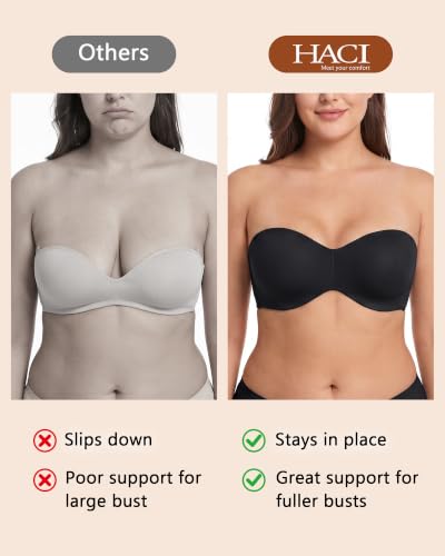 Image of HACI Women's Minimizer Strapless Bra Anti-Slip Underwire Bandeau Plus Size