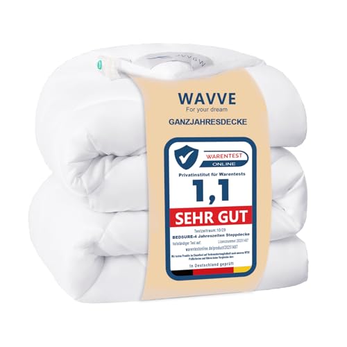 WAVVE Bettdecke 200x200cm Ganzjahresdecke 4 Jahreszeiten, Steppdecke 300gsm...
