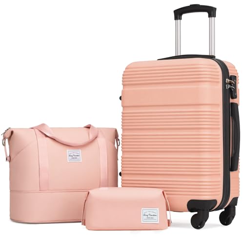 Image of LONG VACATION Luggage Sets with Spinner Wheels, Carry on Suitcase 3 Piece