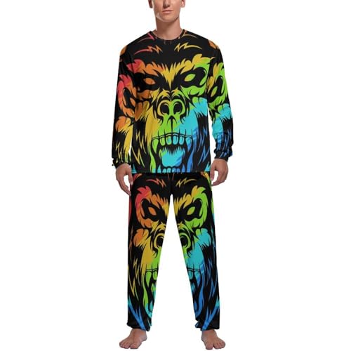 Ensemble de pyjama homme anti-froid haut et bas manche longue pantalon de nuit orang-outan