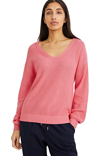 C&A Damen Pullover V-Ausschnitt Viskose|Baumwolle Unifarben pink M