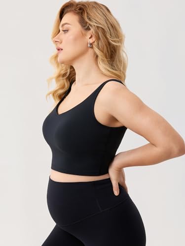 MOMANDA Women's Nursing Bras Longline Sports Breastfeeding V Neck Sleeveless Crop Tank Top with Built in Bra4